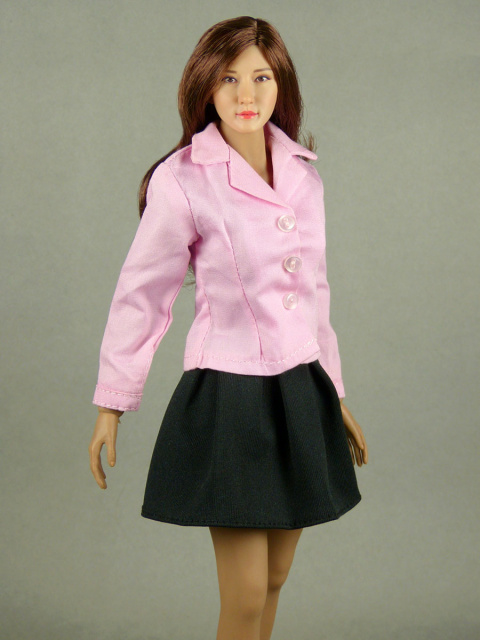 Nouveau Toys 1/6 Scale Lite Pink Sleeved Shirt with Black Pleated Skirt Set